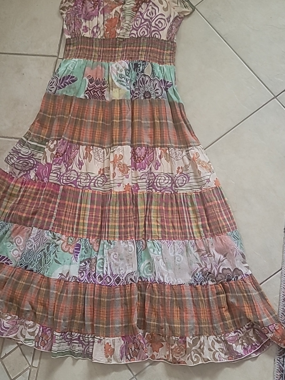 Boho Mix-Print Patchwork Maxi Dress in Multi-Colors Coastal Cowgirl  SZ L - Picture 9 of 16